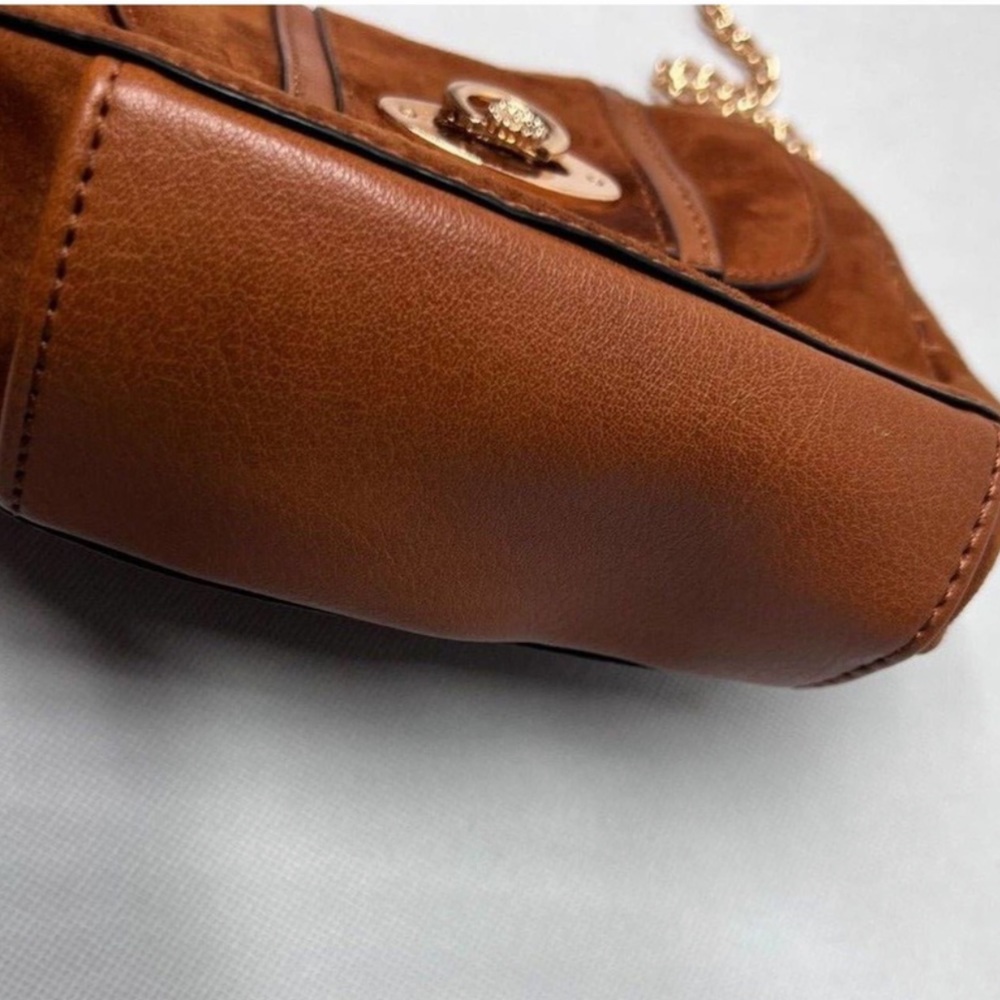 LC‎ LAUREN CONRAD Macaron Saddle Tan Crossbody Bag | Stitched Faux Leather - Picture 9 of 11